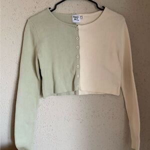 Princess Polly Green and Cream Color Block Cardigan